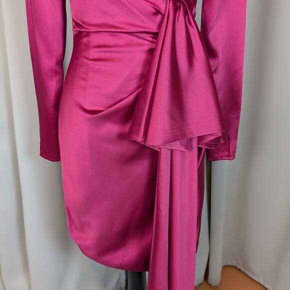 Mac Duggal Asymmetrical Draped Long Sleeve Mini Dress Magenta Size 2 - Picture 14 of 16